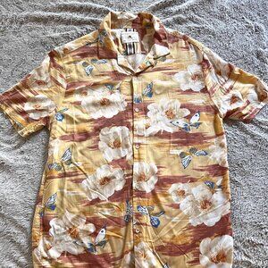 Men’s Denim & Flower Ricky Singh Hawaiian Multi Floral Button Up Shirt Size L